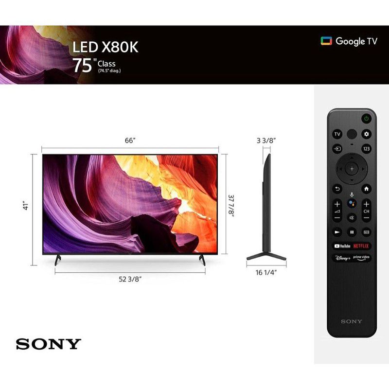 SONY BRAVIA X80K 4K UHD HDR Smart Google TV 75 Inch KD-75X80K
