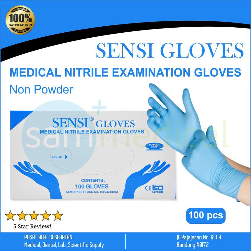 SENSI Glove Nitrile Sarung Tangan Non Powder Nitril Gloves 100 Medium