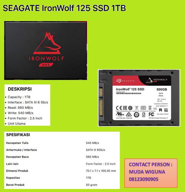 HARDISK EKSTERNAL / SSD SEAGATE IronWolf 125 SSD 1TB