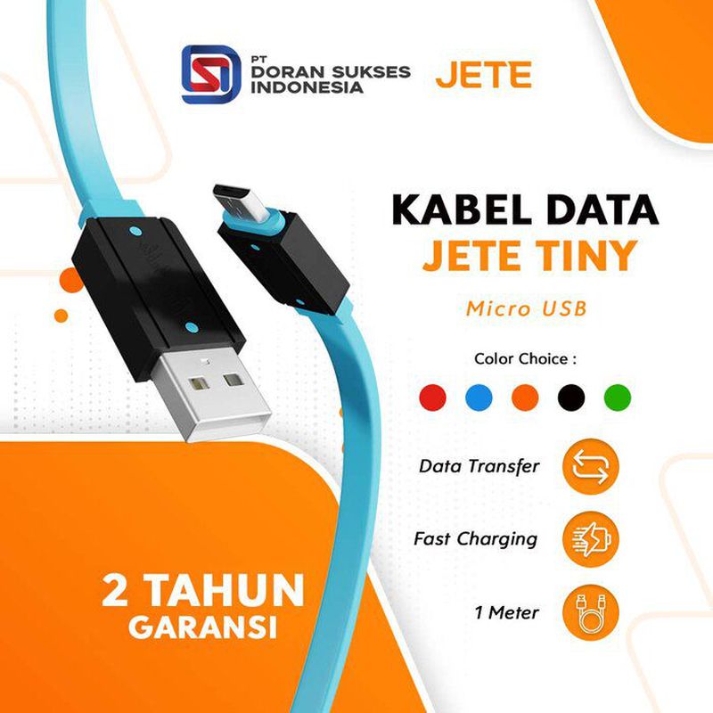 Kabel Data USB Micro Fast Charging JETE Tiny - Garansi 2 Tahun - Hitam