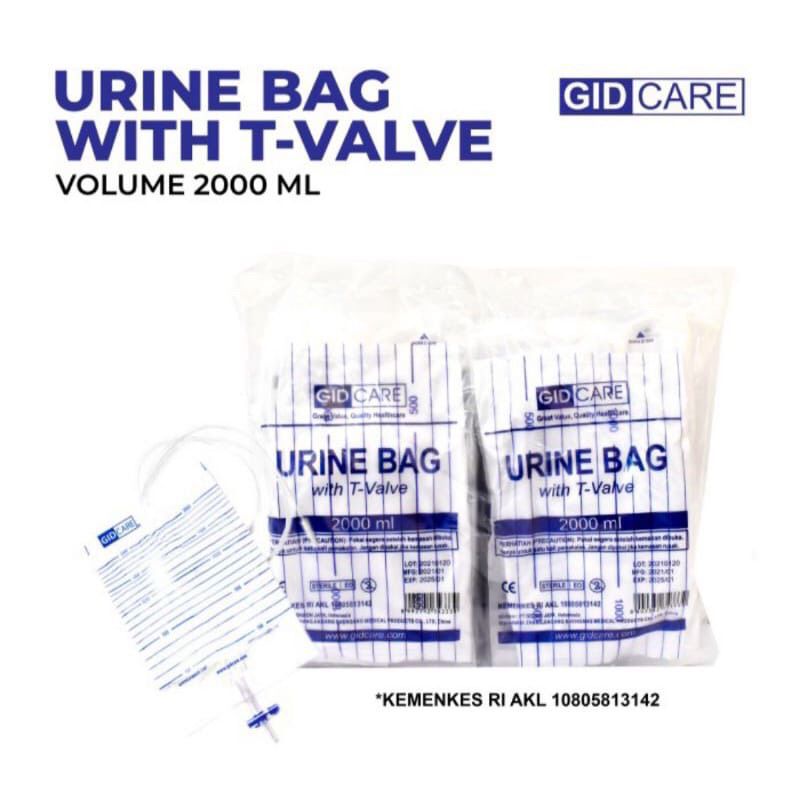 Urine Bag 2000ml T Valve Gidcare