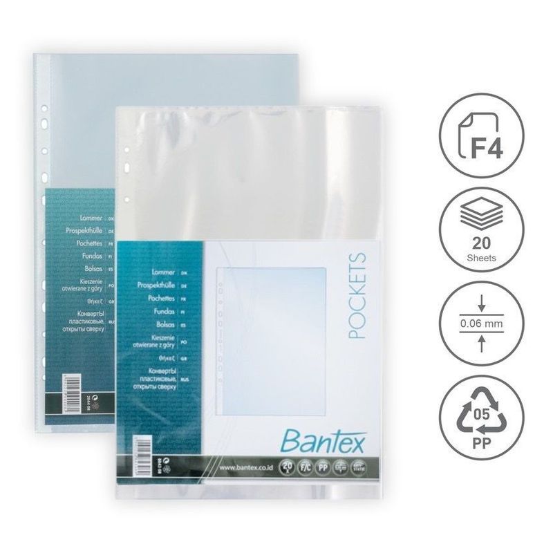 PP Pocket Sheet Protector F4 Folio Bantex Isi 20