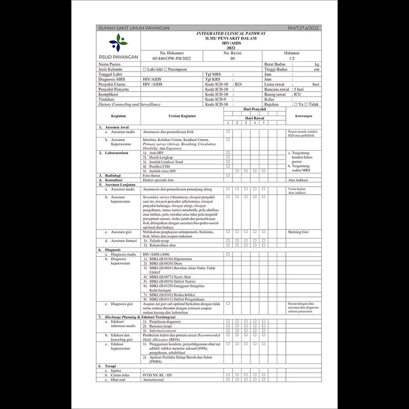 RM/7.27a/2020 Integrated Clinical Pathway Ilmu Penyakit Dalam HIV/Aids 2022