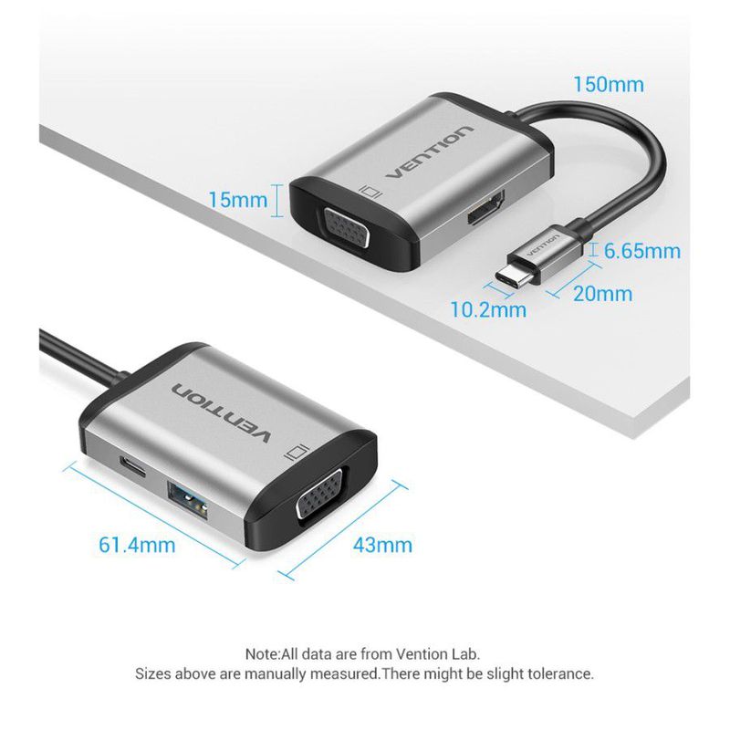 USB C To HDMI VGA Adapter 4K, Jansicotek 4 In 1 USB C Hub With HDMI, 1080P VGA, USB 3.0, USB-C PD Charging, Type C Multiport Converter Compatible With MacBook/Dell XPS/Nintendo Switch/Samsung