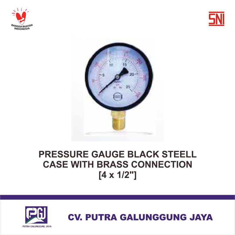 Pressure Gauge Black Steell Case With Connectio 4 x 1/2 inch [Hoco