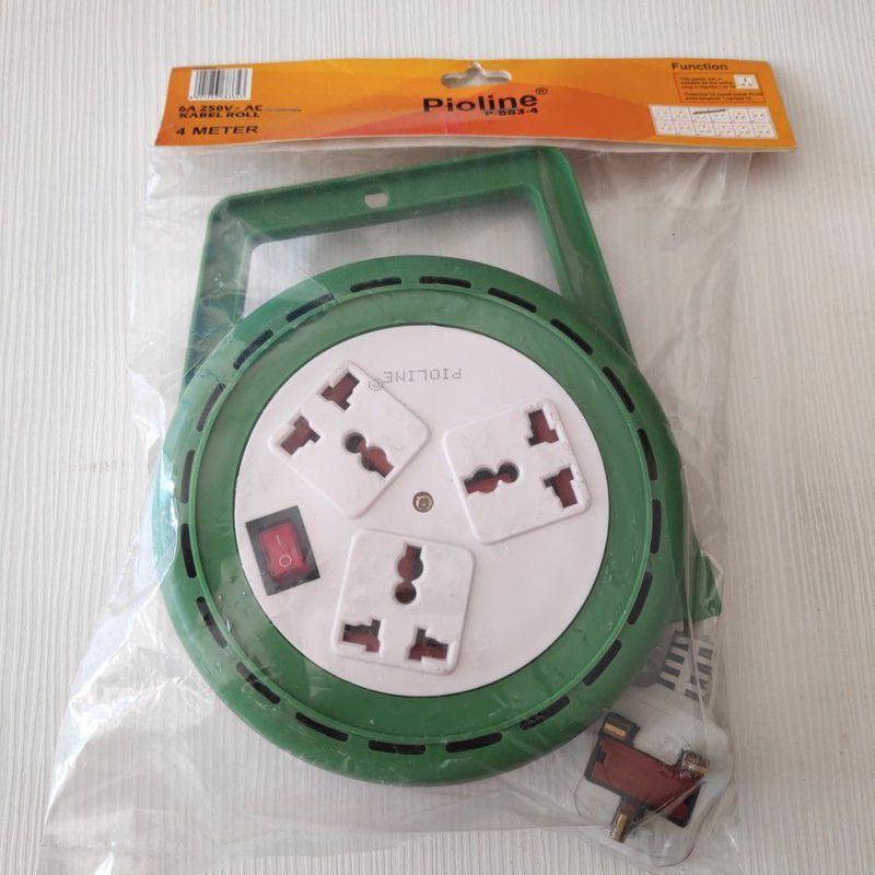 COK SAMBUNG GULUNG / Kabel Roll 6A 250V 4 Meter Kaki 3 Pioline