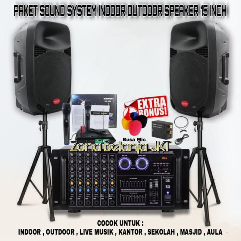 PAKET SOUND SYSTEM INDOOR OUTDOOR KARAOKE SPEAKER 15 INCH ( SET 1 )