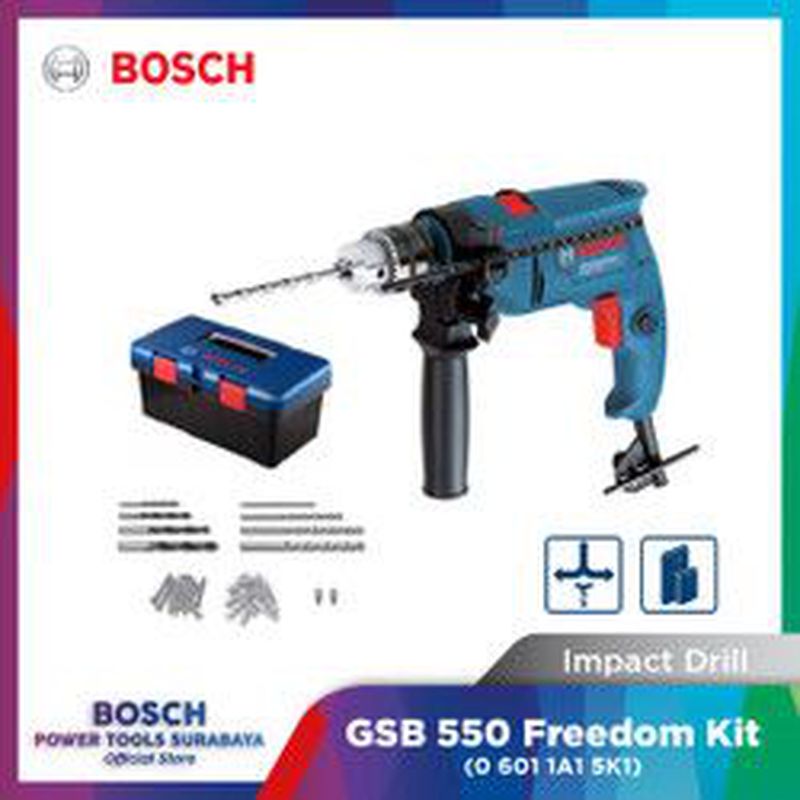 Bosch GSB 550 Freedom Kit Mesin Bor Tembok Kayu Besi 13mm Impact Drill ...