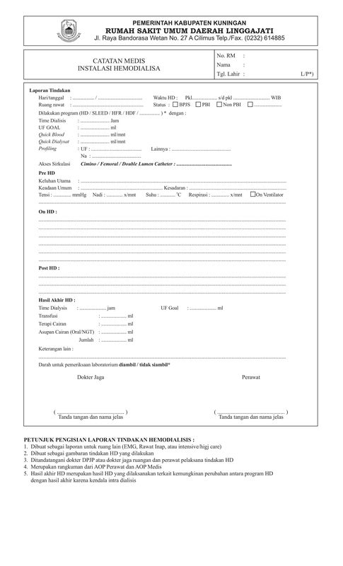 Lembar Catatan Laboratorium HD Dan Lembar Catatan Perawat/Bidan ...
