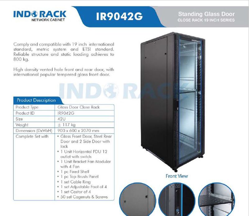 Indorack Wallmount Rack IR9042G 42U Single Door Depth 900mm