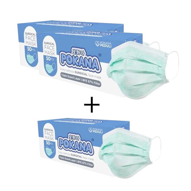 Masker 3-ply Earloop Surgical Face Mask Pokana