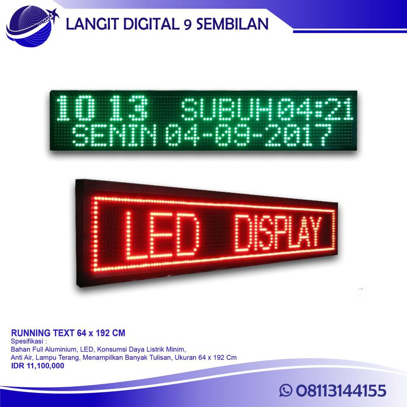 RUNNING TEXT DISPLAY LED 64 X 192 CM