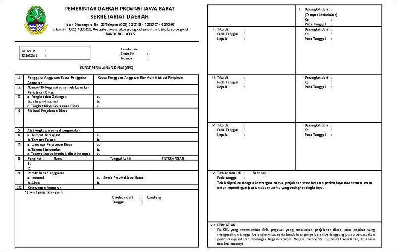 cetak blanko SPPD lembar 2 rangkap 2 folio