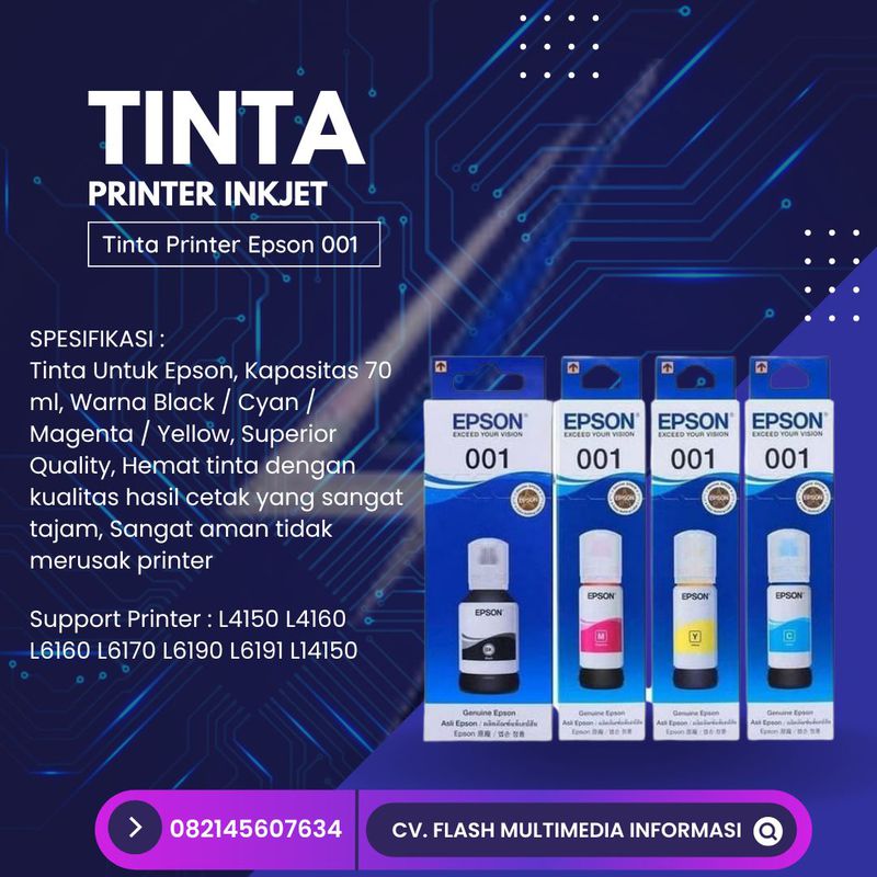 Tinta Refill Botol Untuk Epson 001 70ml Ink Bottle Printer L4150 L4160 ...