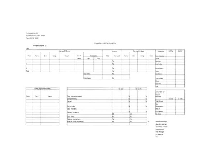 room sales recapulation form