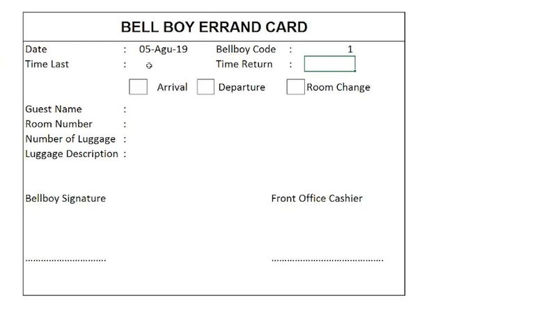 bellboy errand card