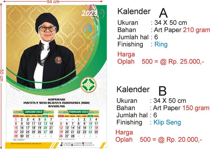 Cetak Kalender kecil 34 x 50 - Ring