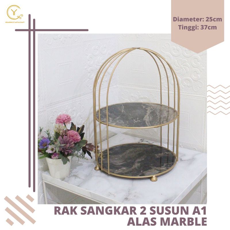 RAK SANGKAR 2 SUSUN A1 ALAS MARBLE - RAK BESI DAN KAYU - RAK KUE - RAK ...