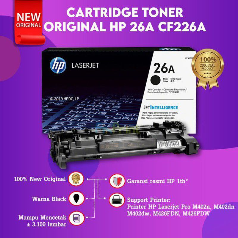 Cartridge Toner Original HP 26A CF226A Printer Laserjet Pro M402dn