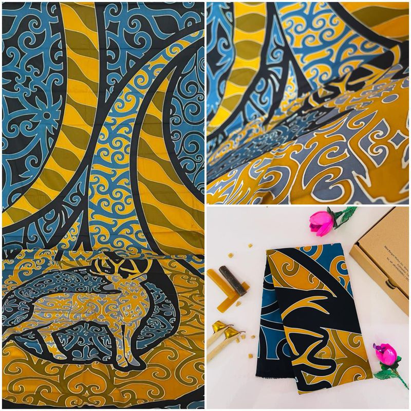 Batik Sekar Buen Rusa Tribal Biru Kuning