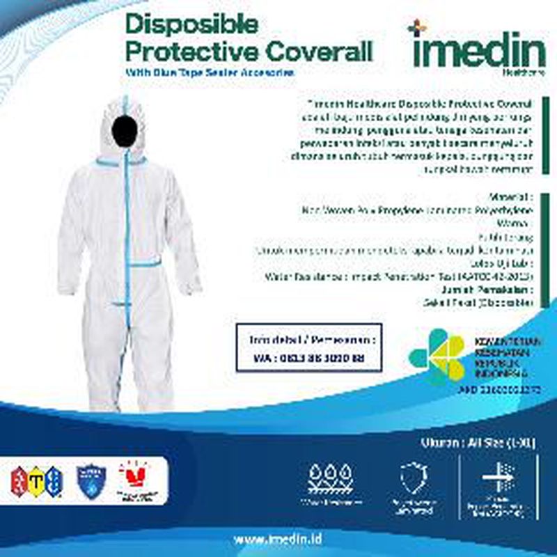 IMEDIN HEALTHCARE DISPOSABLE PROTECTIVE COVERALL (WITH BLUE TAPE SEALER ...