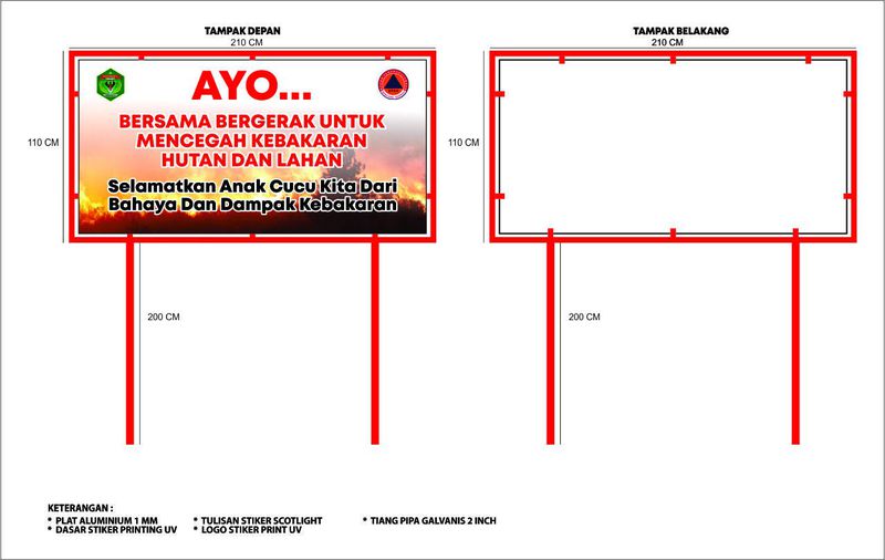 RAMBU KEBAKARAN UKURAN 2X1 METER, PLAT 1MM