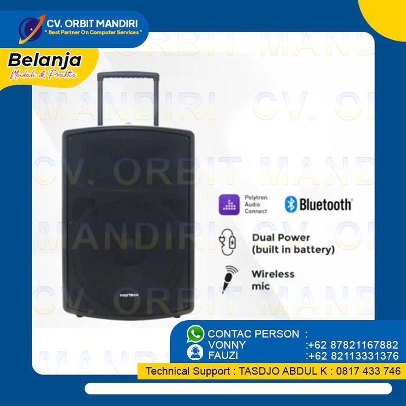 POLYTRON Professional Speaker Portable Bluetooth Karaoke 15 Inch PAS