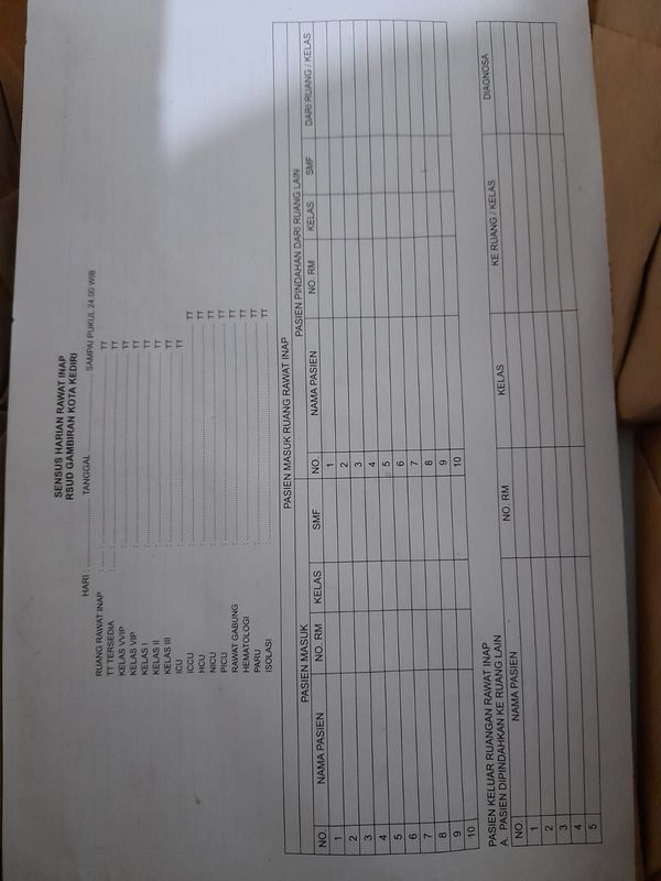 formulir sensus rawat inap Rp 550,-