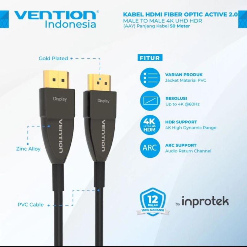 Vention 50M Kabel HDMI Fiber Optic Active 2.0 Male to Male 4K UHD HDR - ALA