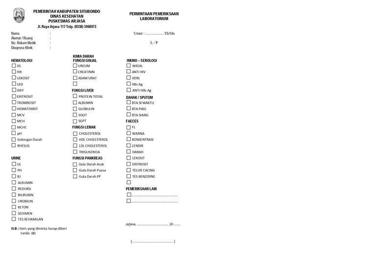 Formulir Permintaan Pemeriksaan Lab,