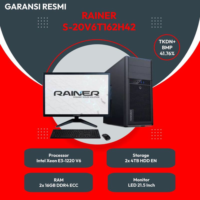 Tower Server Rainer S-20V6T162H42 Xeon E3-1220 V6 32GB 8TB - TKDN RESMI