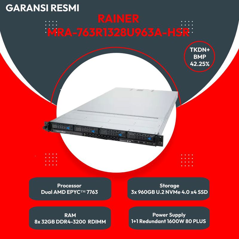 Rackmount 1U Server Rainer MRA-763R1328U963A-HSR - TKDN RESMI