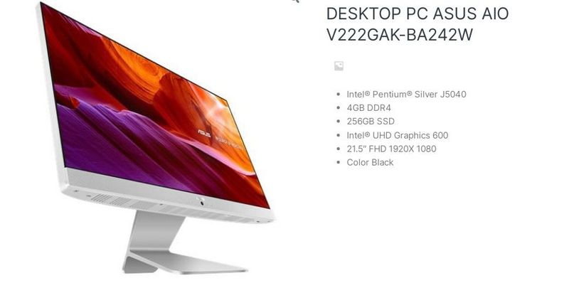 PC AIO INTEL PENTIUM SILVER J5040DESKTOP PC ASUS AIO V222GAK-BA242W