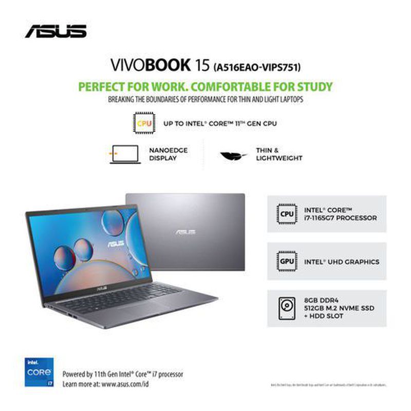 NOTEBOOK ASUS A516EAO VIPS 751 INTEL CORE I7