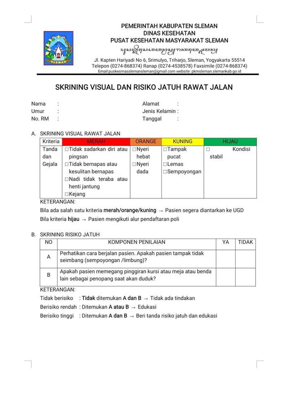 Form Skrining visual dan resiko jatuh rawat jalanPus Sleman