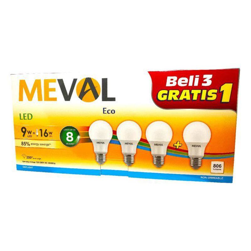 Lampu LED Bulb Meval 9w ECO Putih Paket isi 4