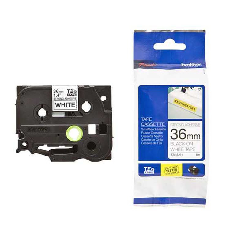 Brother P-touch 36mm TZ-261 Laminated Tape, 8 m, Black on White main image 1