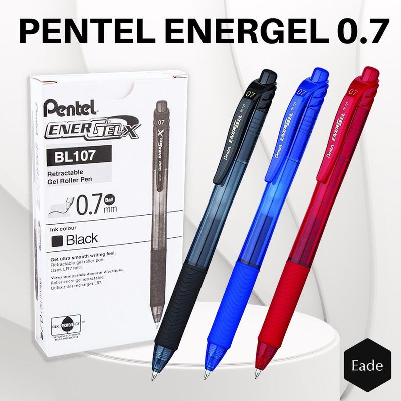 Pentel BL107 EnerGel - Confezione Da 5 Penne A Sfera Retrattili, Punta In Metallo 0.7mm, Inchiostro Gel Blu Cielo, Impugnatura In Gomma