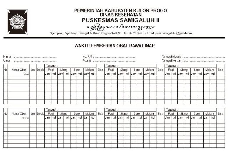 Form Lembar Waktu Pemberian Obat Pusk Samigaluh II
