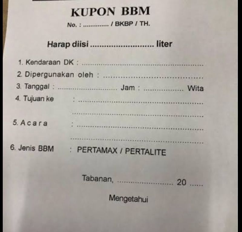 cetak kupon bbm isi 100 lembar