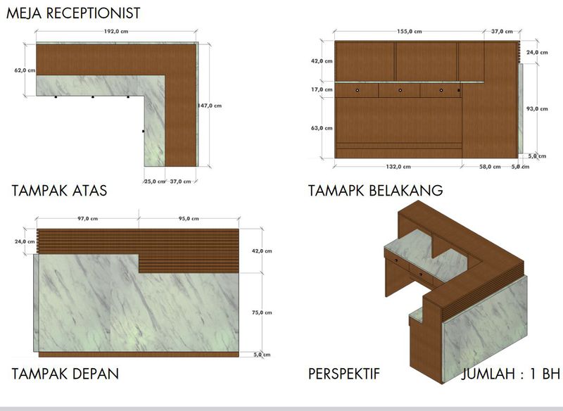 Meja sekpri Kadis Kombinasi solid surface 190+145x60x115cm