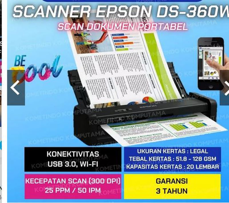 Scanner Epson DS360 W A4 Epson WorkForce Wi-Fi Portable Sheet-fed ...