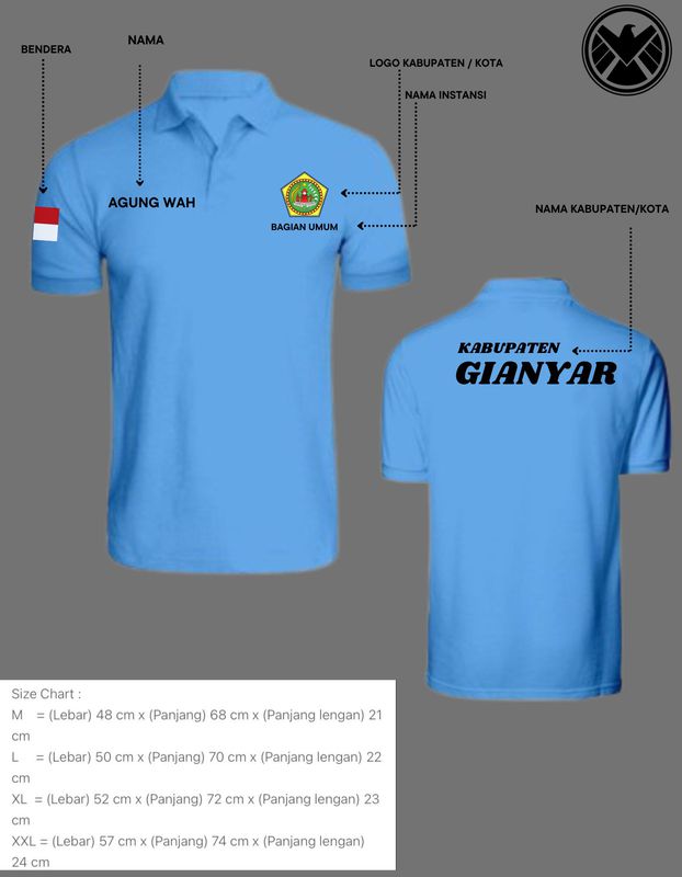 BAJU POLO BIRU MUDA PEGAWAI (Costume Logo, Tulisan, Nama)