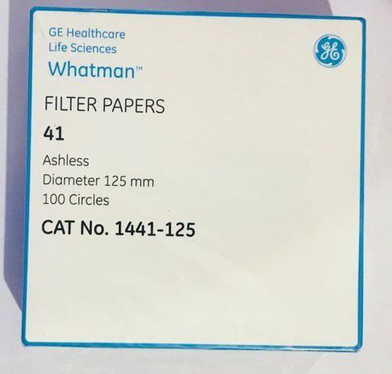 Whatman 1441-125 Grade 41 Fast Ashless Filter Paper, 125 mm Circle 100/Pack