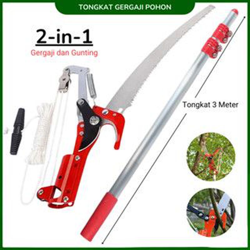 Gunting Gergaji 2 IN 1 Pohon Ranting Dahan Tarik Gagang Panjang