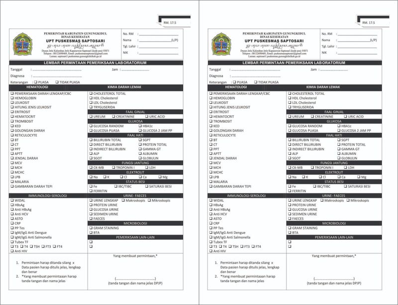 Lembar Permintaan Pemeriksaan Laboratorium PUSK SAPTOSARI