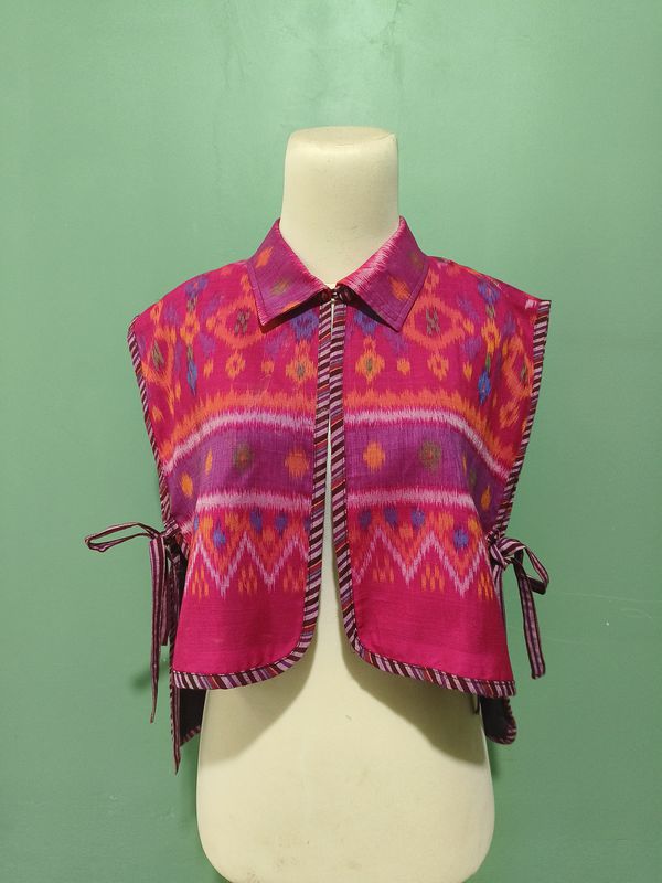 UwaisGen Nala Vest Tenun Endek Bali Vest/Rompi Wanita Kerah Etnik Bali ...