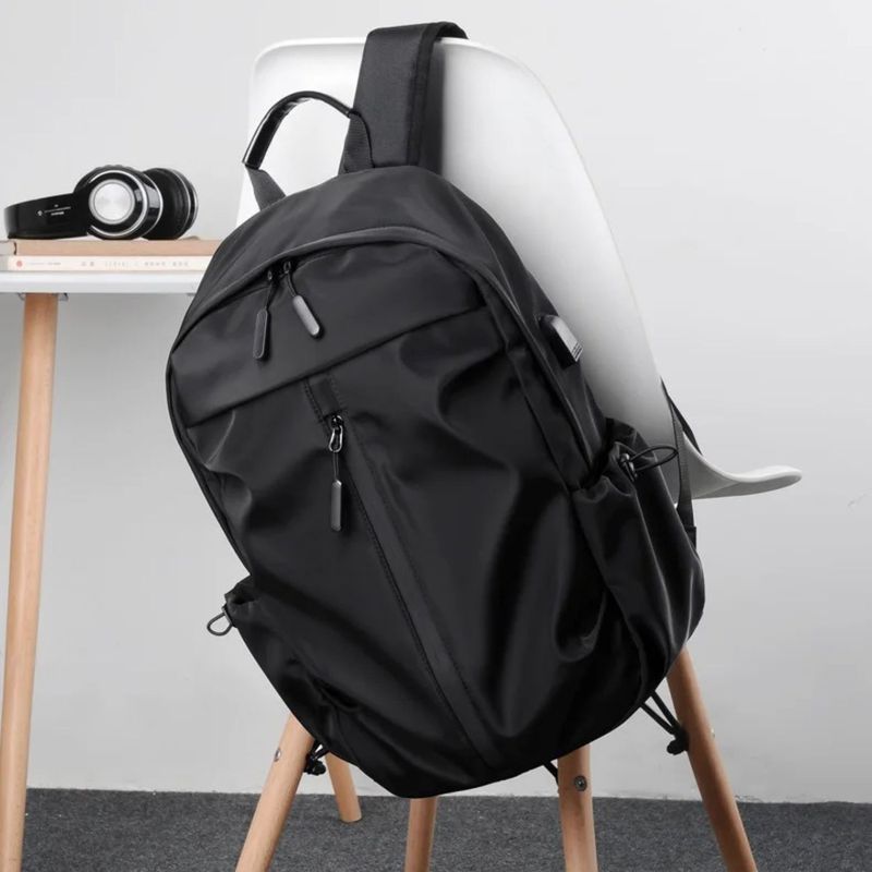 Tas Ransel Laptop Polyester Simple Design with USB Charging Port ...