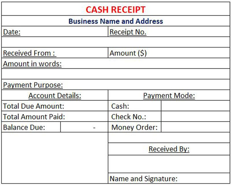 Cash Receipt Form
