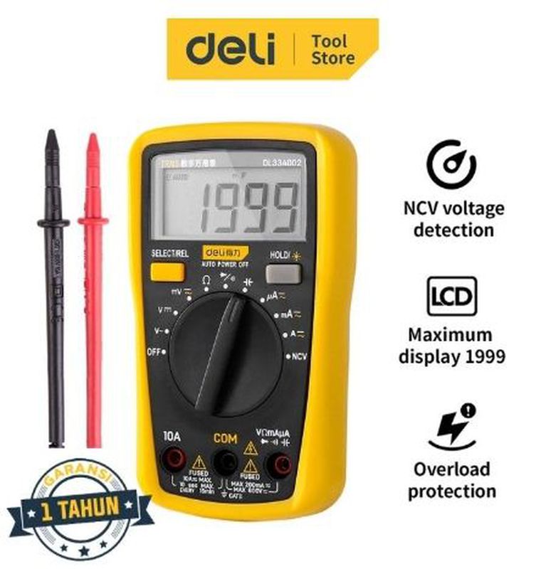 DELI MULTI METER / ALAT UKUR ARUS LISTRIK DIGITAL 600 V AC DC DIODE ...